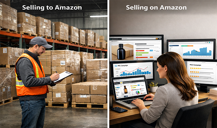 "Vender produtos para a Amazon" versus "vender na Amazon"