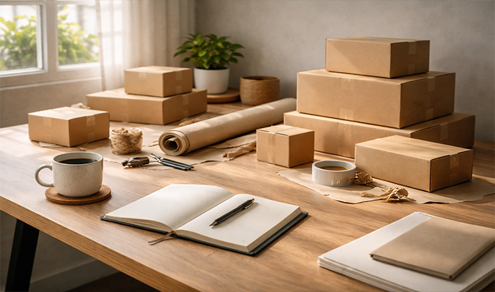 Boxes on table